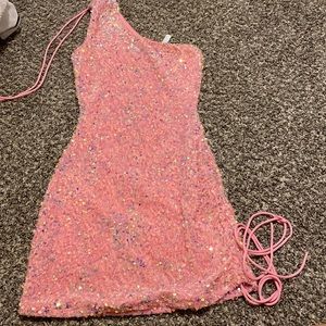 pink sequence one shoulder dress. size small/xsmall. from lucy in the sky